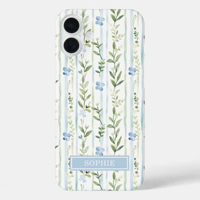 Coques Case-Mate iPhone Fleur personnalisée rayée bleue (Verso)