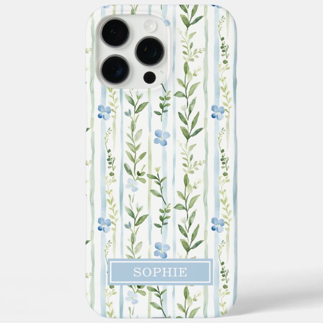 Coques Case-Mate iPhone Fleur personnalisée rayée bleue (Verso)