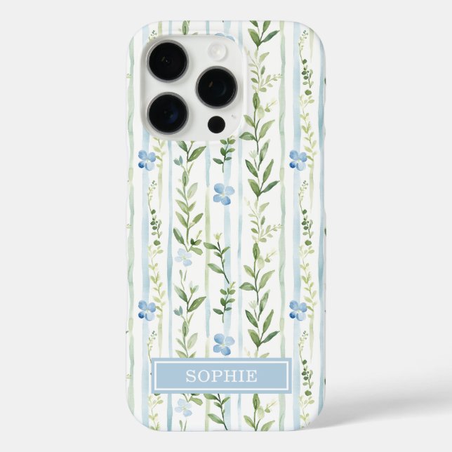 Coques Case-Mate iPhone Fleur personnalisée rayée bleue (Verso)