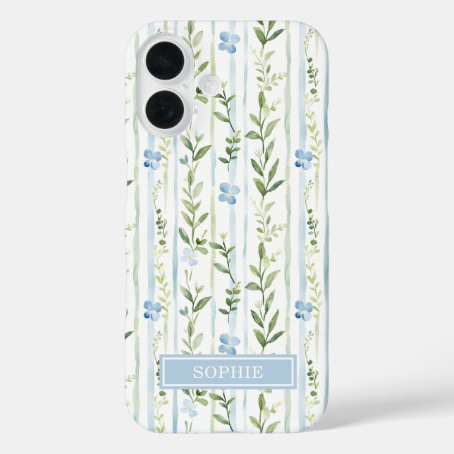 Coques Case-Mate iPhone Fleur personnalisée rayée bleue (Verso)