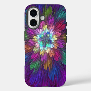 Coque Pour iPhone 16 Fleur psychédélique colorée Art fractal Abstrait