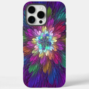 Coque iPhone 16 Pro Max Fleur psychédélique colorée Art fractal Abstrait