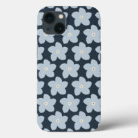 Fleur Rétro Bleu Clair Et Navy