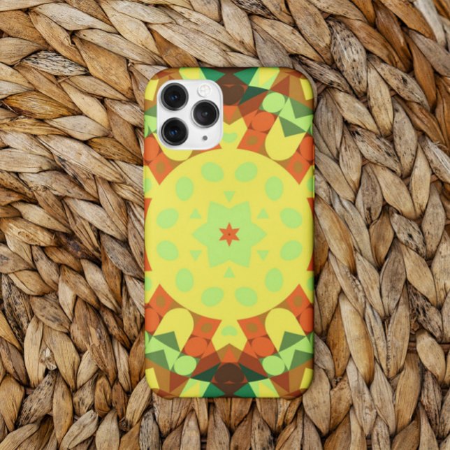 Coques Case-Mate iPhone Fleur rétro Mandala jaune orange et vert (Créateur téléchargé)