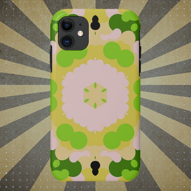 Coques Case-Mate iPhone Fleur Retro Mandala jaune vert et blanc (Créateur téléchargé)