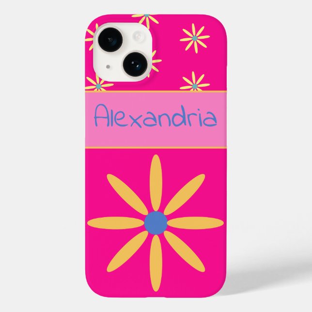 Coques Case-Mate iPhone Fleur rétro rose chaud personnalisée (Verso)