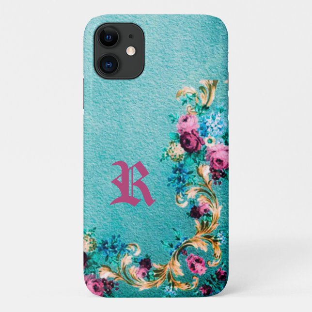 Coques Case-Mate iPhone Fleur rose à fleurs victorienne élégante turquoise (Dos)