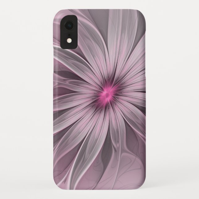 Coques Case-Mate iPhone Fleur rose attendant un abeille Art fractal abstra (Dos)