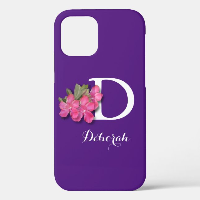 Coques Case-Mate iPhone Fleur rose monogramme violet (Verso)