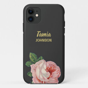 Case-Mate iPhone Case Fleur rose nom personnalisé gris