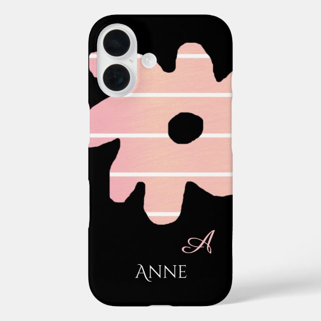 Coques Case-Mate iPhone fleur rose rayée avec nom et initiale (Verso)