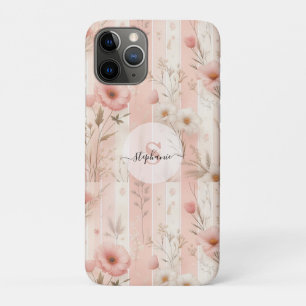 Case-Mate iPhone Case Fleur Rose Vintage sur Fond Rose Rayé