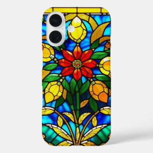 Coque Pour iPhone 16 Fleur rouge Élégant Art de Verre Coloré