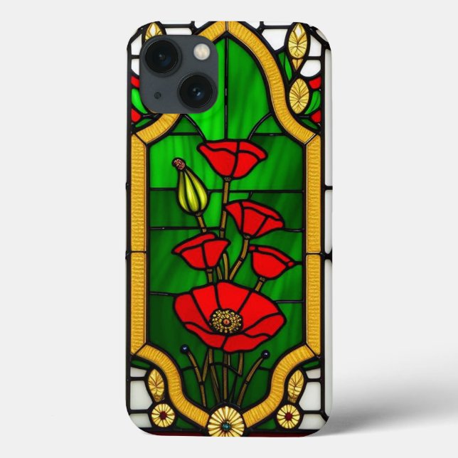 Coques Case-Mate iPhone Fleur Rouge Élégant Art Verre Cathédrale (Verso)