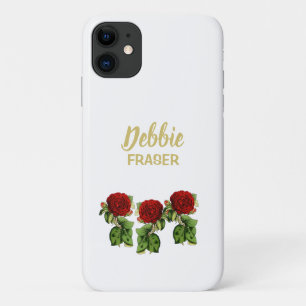 Case-Mate iPhone Case Fleur rouge et feuilles verts nom personnalisé