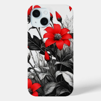 Coque Case-Mate iPhone Fleur rouge sur Plante noir blanc