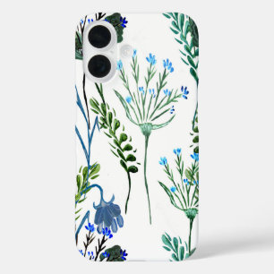 Coque Pour iPhone 16 Fleur sauvage aquarelle bleu vert 