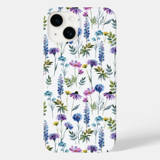 Coques Case-Mate iPhone Fleur sauvage aquarelle bleu violet (Verso)