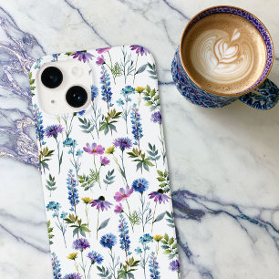 Coque Case-Mate iPhone Fleur sauvage aquarelle bleu violet