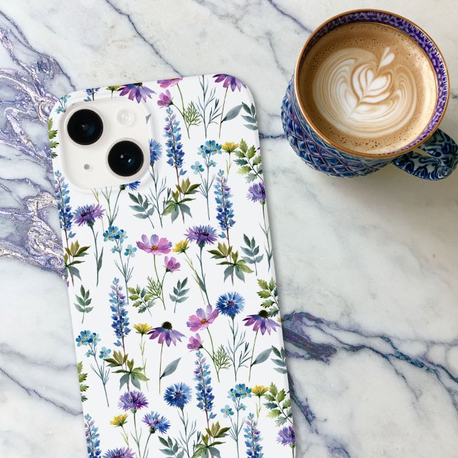 Coques Case-Mate iPhone Fleur sauvage aquarelle bleu violet (Créateur téléchargé)