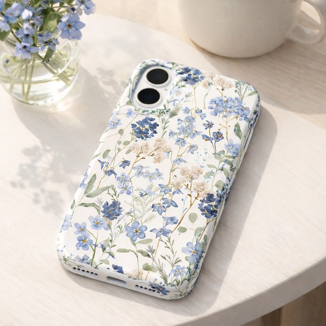Coques Case-Mate iPhone Fleur sauvage aquarelle bleue (Créateur téléchargé)