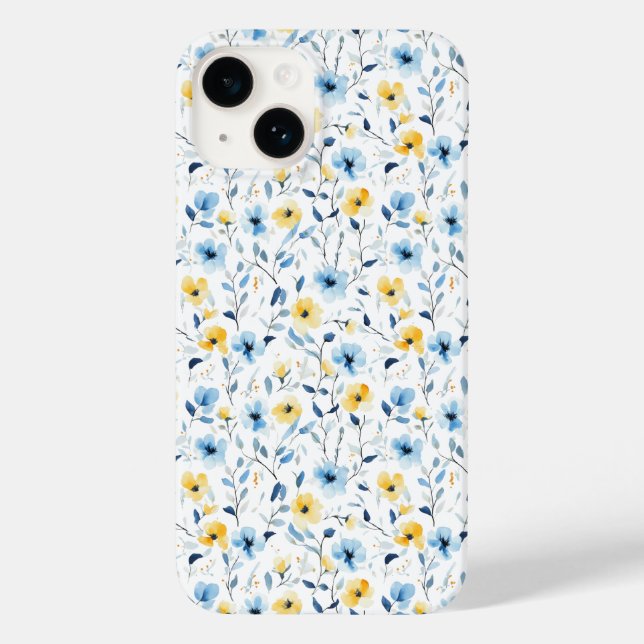Coques Case-Mate iPhone Fleur sauvage aquarelle bleue jaune  (Verso)