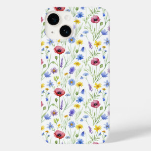 Coque Case-Mate iPhone Fleur sauvage aquarelle bleue rouge