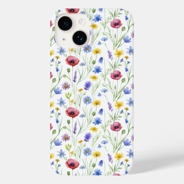 Coques Case-Mate iPhone Fleur sauvage aquarelle bleue rouge (Verso)