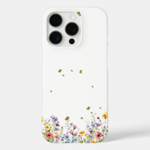 Coque iPhone 16 Pro Fleur sauvage aquarelle colorée avec papillon