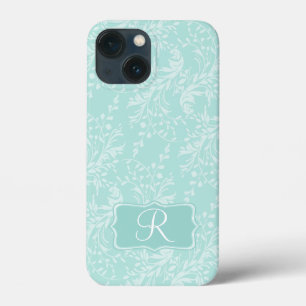Coque Case-Mate iPhone Fleur sauvage damask aqua turquoise monogramme