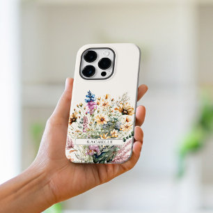 Coque Case-Mate iPhone Fleur sauvage de monogramme floral personnalisé