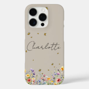 Coque iPhone 16 Pro Fleur sauvage et papillon à l'aquarelle colorée