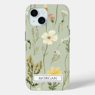 Coque Case-Mate iPhone Fleur sauvage floral Boho personnalisé Sage Green