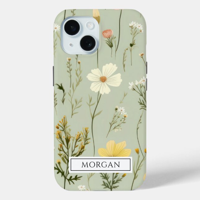Coques Case-Mate iPhone Fleur sauvage floral Boho personnalisé Sage Green (Verso)