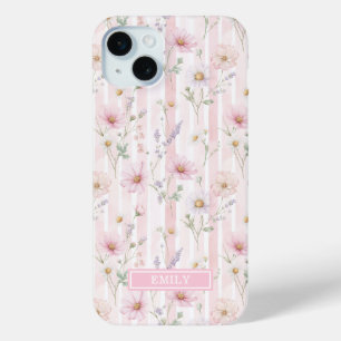 Coque Case-Mate iPhone Fleur Sauvage Rose Foncé Monogrammée