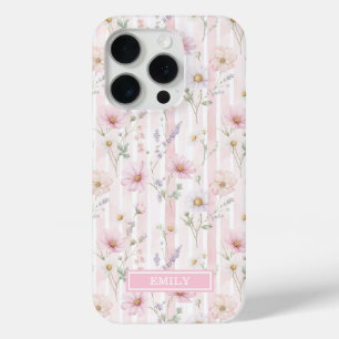 Coque Case-Mate iPhone Fleur Sauvage Rose Monogrammée Rayée