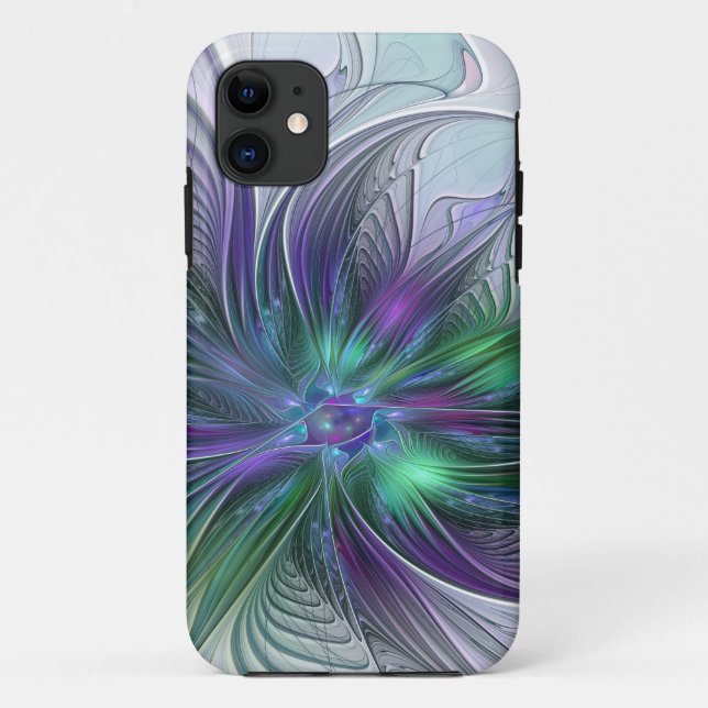 Coques Case-Mate iPhone Fleur vert violet Art Abstrait moderne Fractal (Dos)