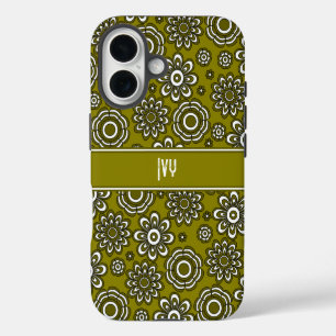 Coque Pour iPhone 16 Fleur verte olive rétro des années 1970