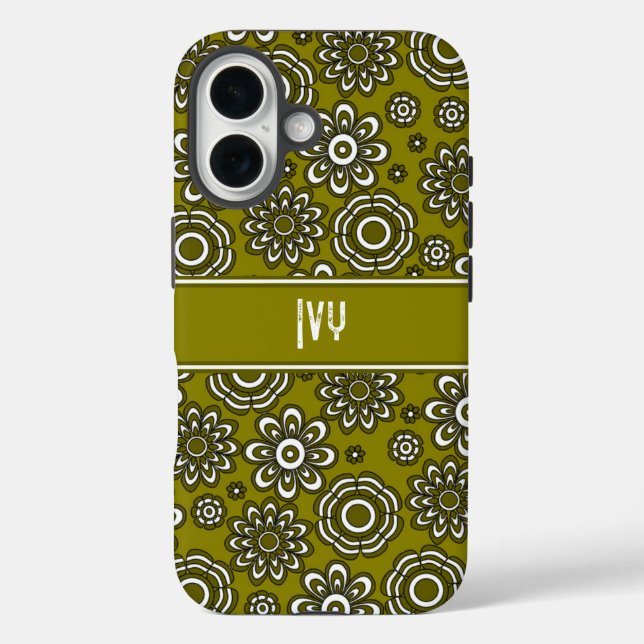 Coques Case-Mate iPhone Fleur verte olive rétro des années 1970  (Verso)