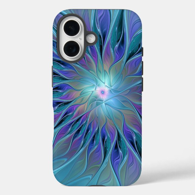 Coques Case-Mate iPhone Fleur Violette Bleue Rêve Abstrait Art Fractal (Verso)