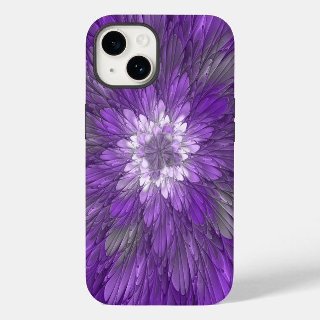 Coques Case-Mate iPhone Fleur Violette Psychedélique Art Fractal Abstrait (Verso)