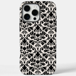 Coque iPhone 16 Pro Max Fleurir Damas Grand Motif Noir sur Crème
