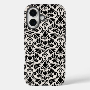 Coque Pour iPhone 16 Fleurir damas grand motif noir sur crème
