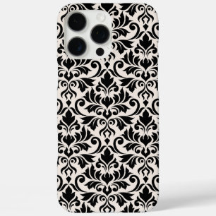 Coque iPhone 16 Pro Max Fleurir Damassé Grand Motif Noir sur Crème