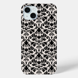 Coque Case-Mate iPhone Fleurir Damassé Grand Motif Noir sur Crème