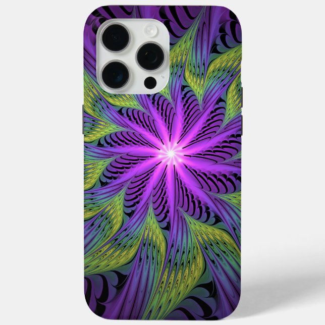 Coques Case-Mate iPhone Fleuron vert violet Art Abstrait fractal moderne (Verso)