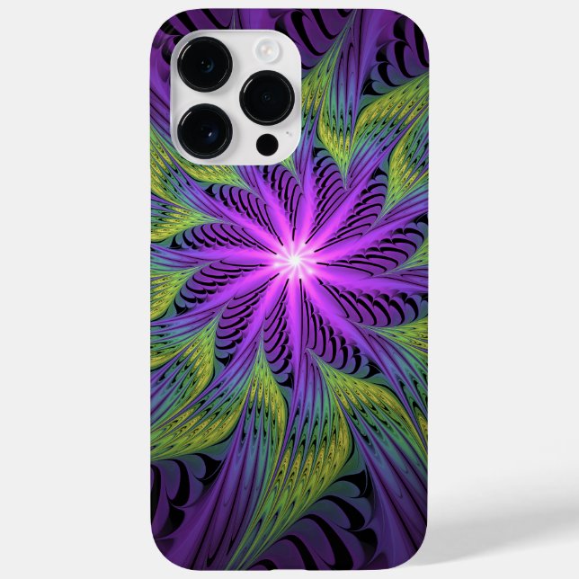 Coques Case-Mate iPhone Fleuron vert violet Art Abstrait fractal moderne (Verso)