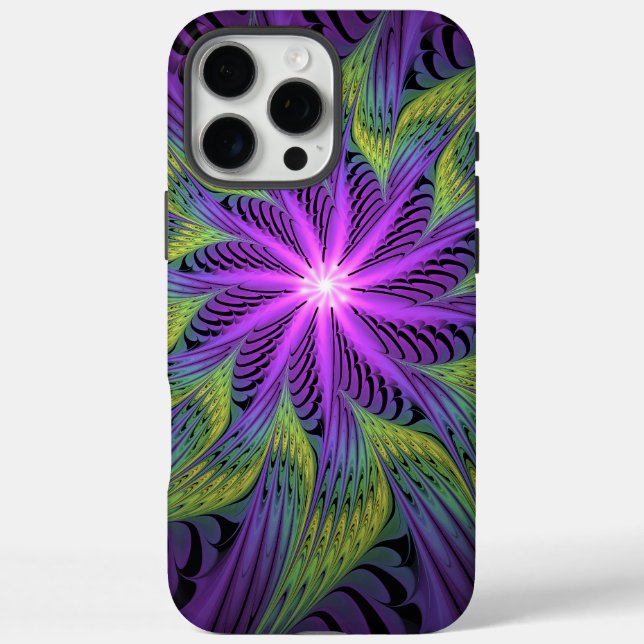 Coques Case-Mate iPhone Fleuron vert violet Art Abstrait fractal moderne (Verso)