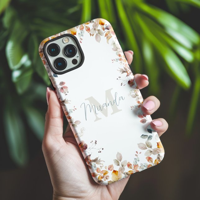 Coques Case-Mate iPhone Fleurs à monogramme personnalisé (Créateur téléchargé)