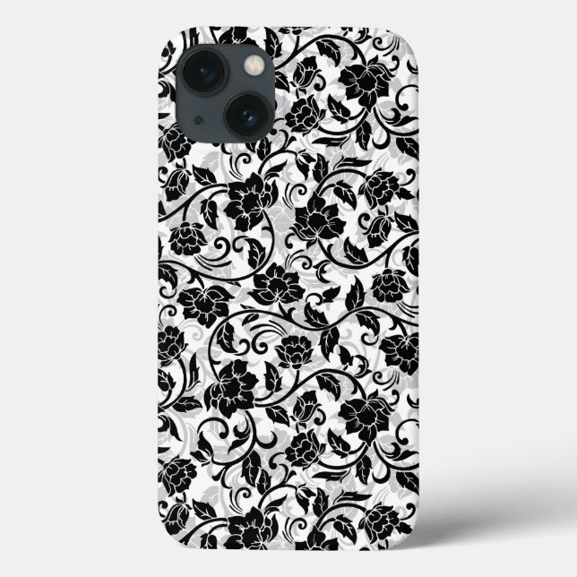 Coques Case-Mate iPhone Fleurs à rayures noir et gris (Verso)